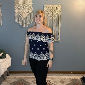 [LARGE] OFF SHOULDER NAVY TOP